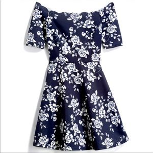 NINE BRITTON Vandalie off-the-shoulder, scalloped neckline ponte dress